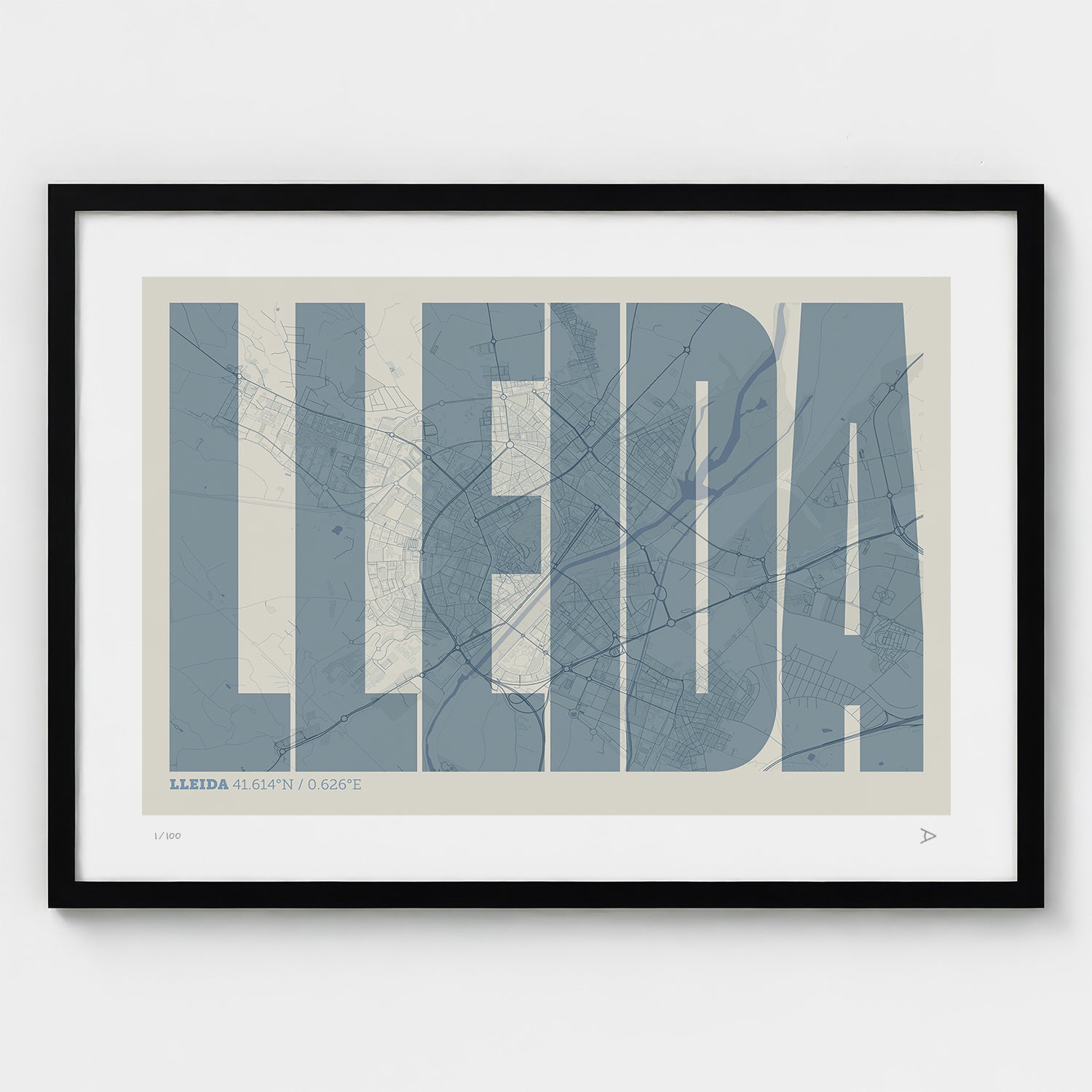 Lámina tipográfica de Lleida – diseño Extra Comprimida, marco negro