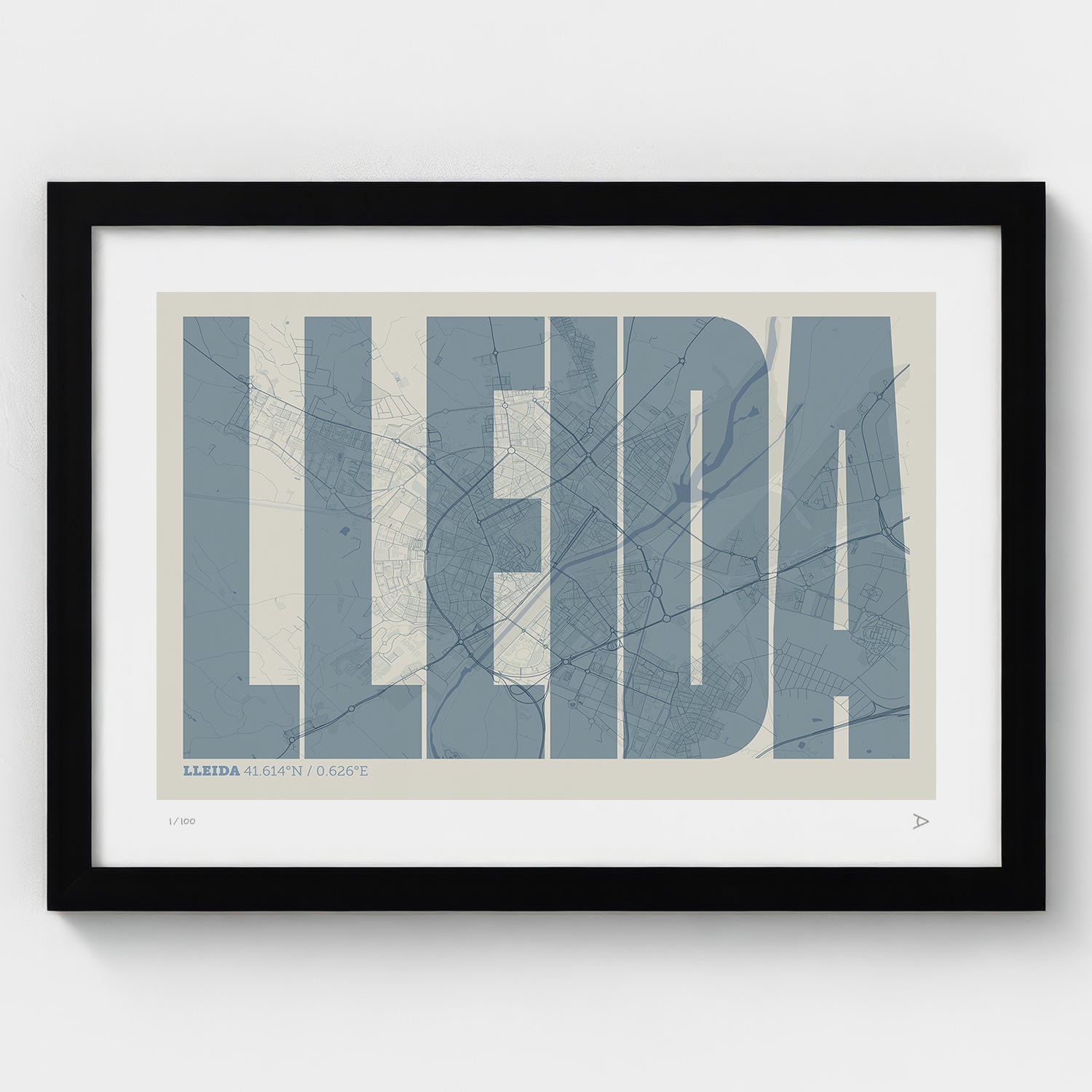 Lámina tipográfica de Lleida – diseño Extra Comprimida, marco negro