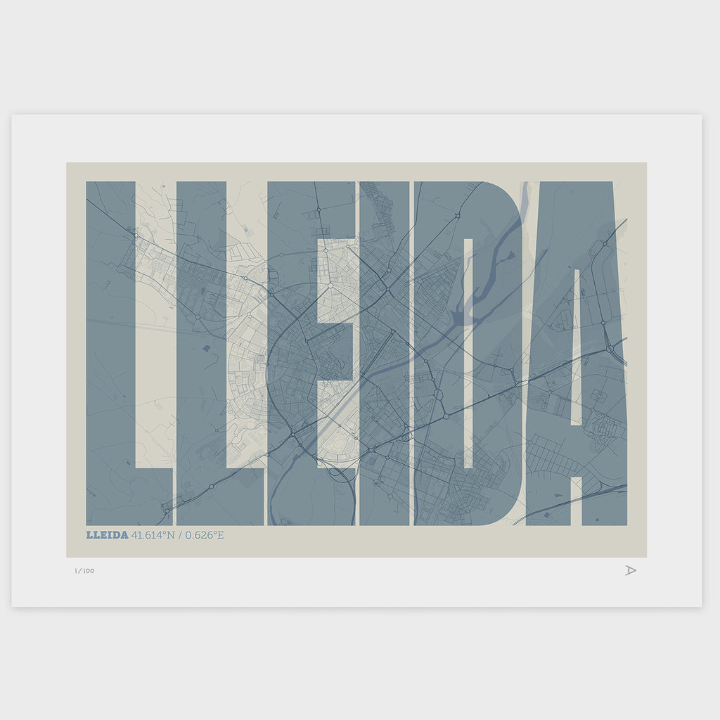 Lámina tipográfica de Lleida – diseño Extra Comprimida, sin marco sobre papel