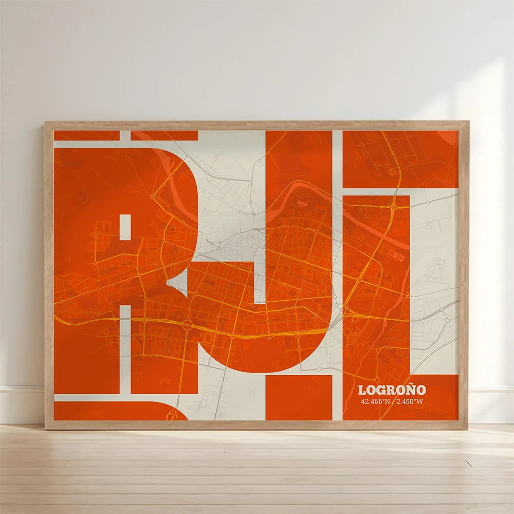 Póster artístico de Logroño con tipografía geométrica - Decoración personalizada