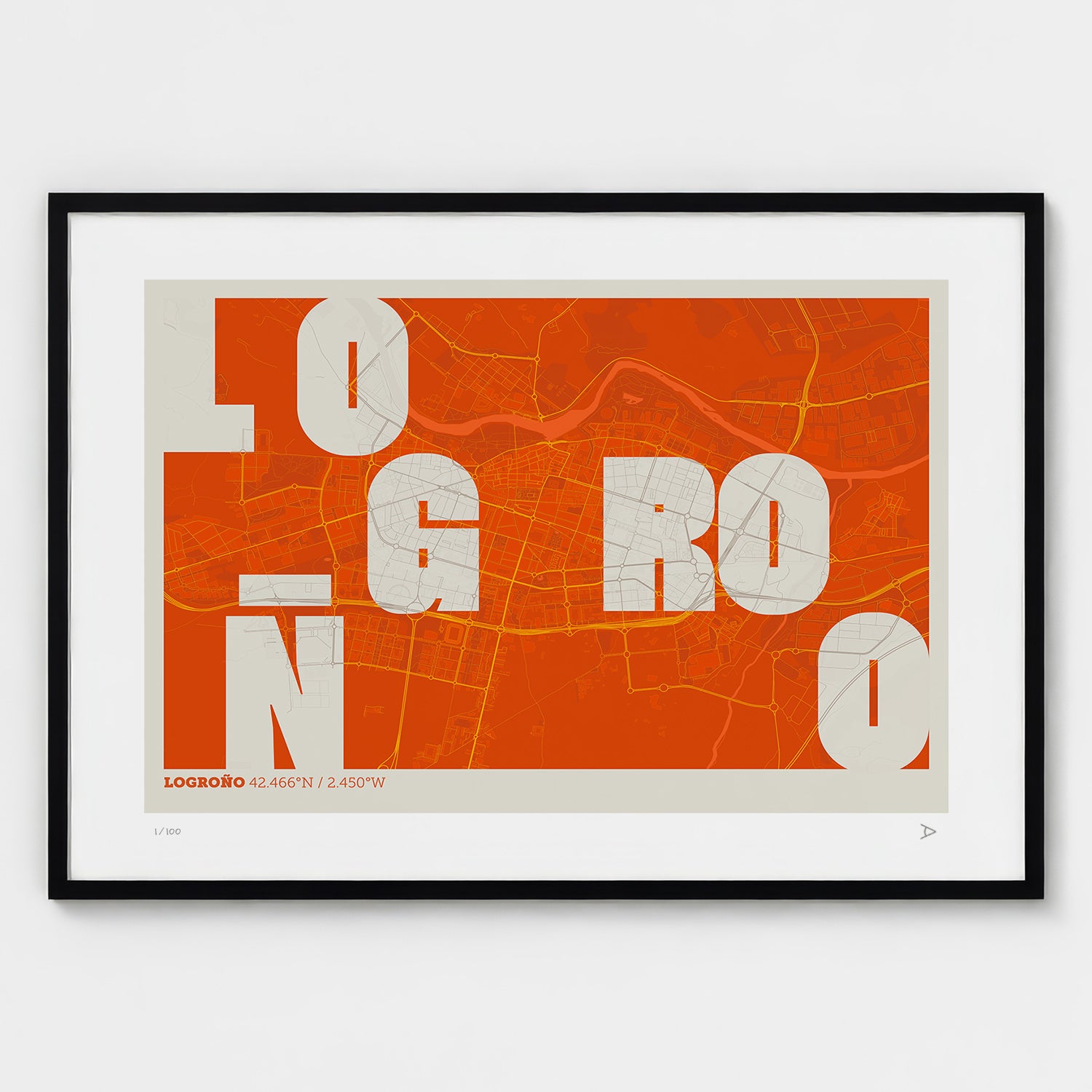 Lámina tipográfica de Logrono – diseño Revoltosa, marco negro