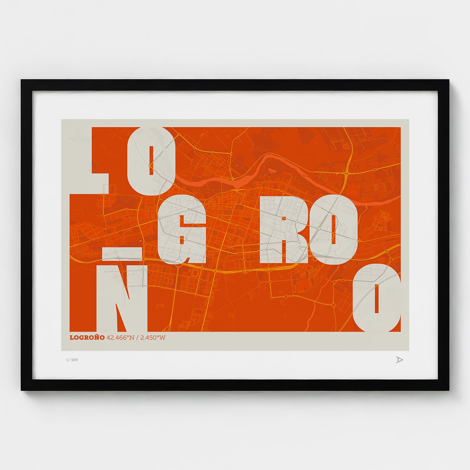 Lámina tipográfica de Logrono – diseño Revoltosa, marco negro