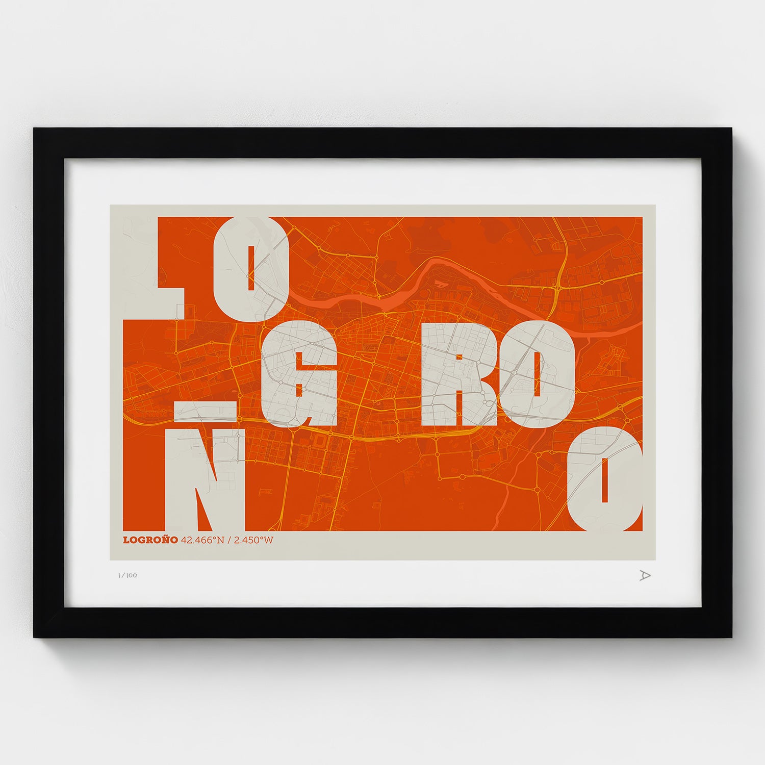 Lámina tipográfica de Logrono – diseño Revoltosa, marco negro