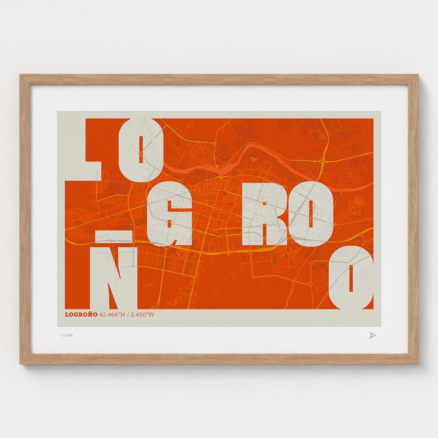 Lámina tipográfica de Logrono – diseño Revoltosa, marco de madera natural