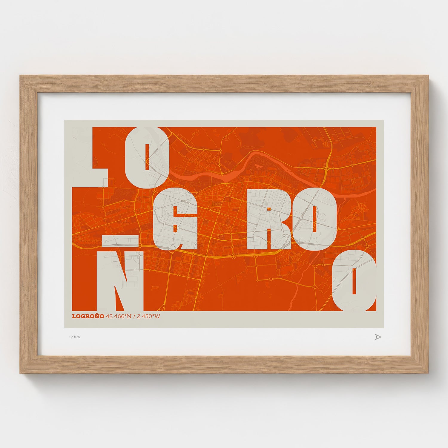Lámina tipográfica de Logrono – diseño Revoltosa, marco de madera natural