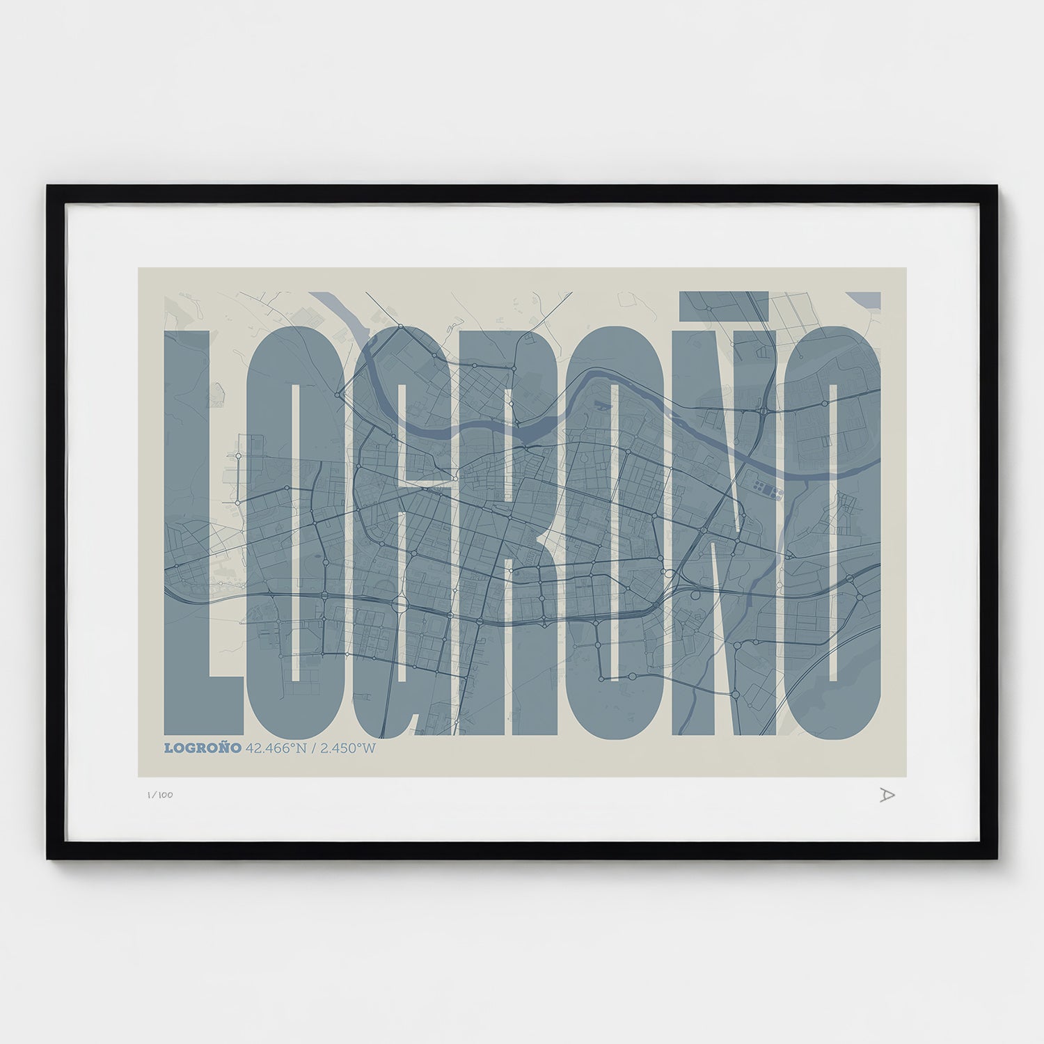Lámina tipográfica de Logrono – diseño Extra Comprimida, marco negro