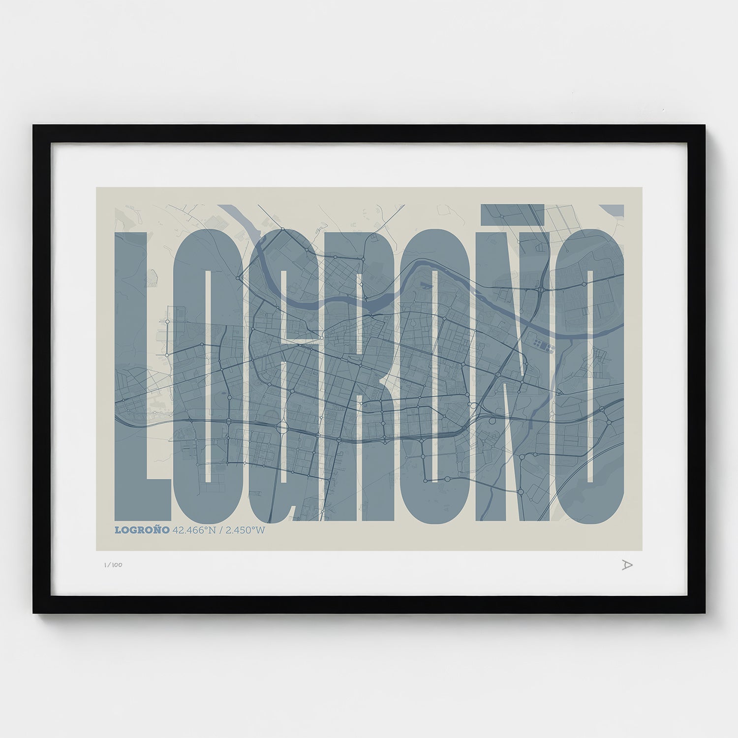 Lámina tipográfica de Logrono – diseño Extra Comprimida, marco negro
