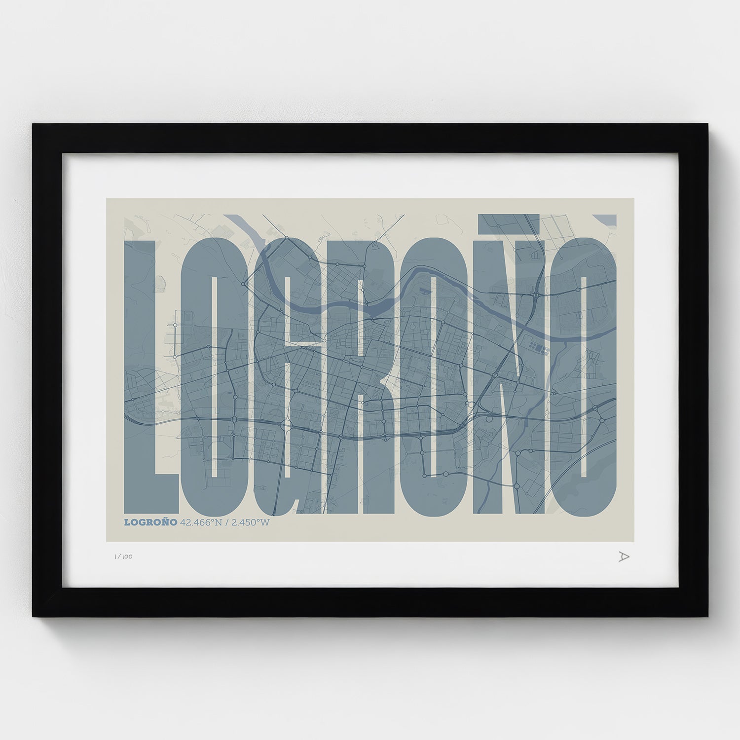 Lámina tipográfica de Logrono – diseño Extra Comprimida, marco negro