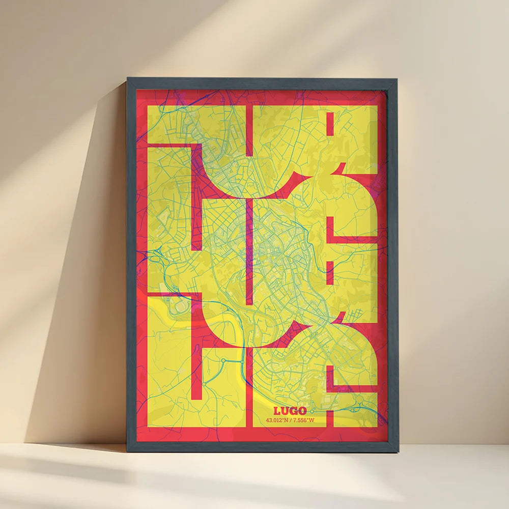 Póster artístico de Lugo con tipografía geométrica - Decoración personalizada