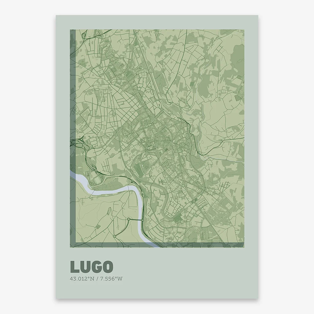 Poster of Lugo composed with letters in extra light font printed on two green tones