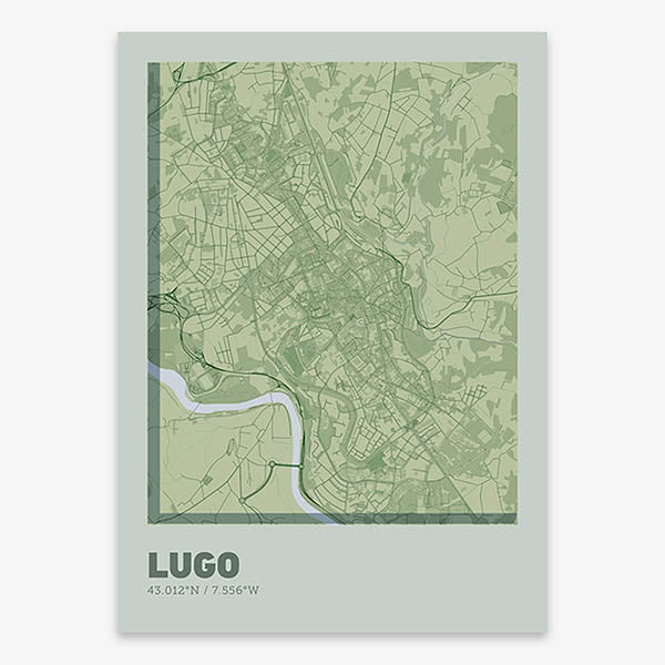 Poster of Lugo composed with letters in extra light font printed on two green tones