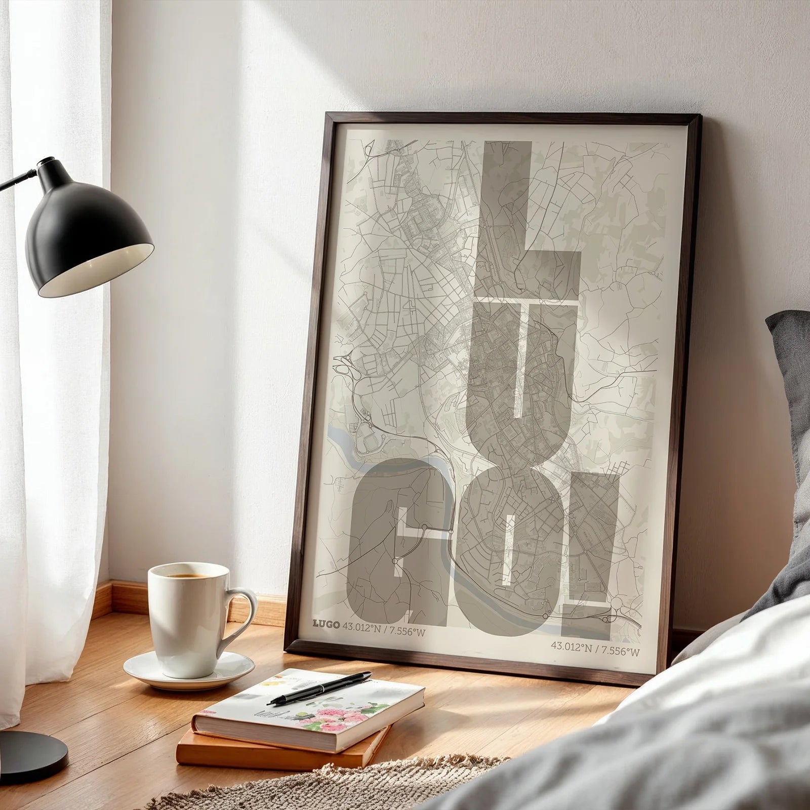 Lámina creativa de Lugo – Diseño gráfico y tipografía sobre mapa