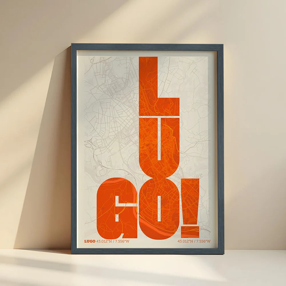 Lámina creativa de Lugo – Diseño gráfico y tipografía sobre mapa