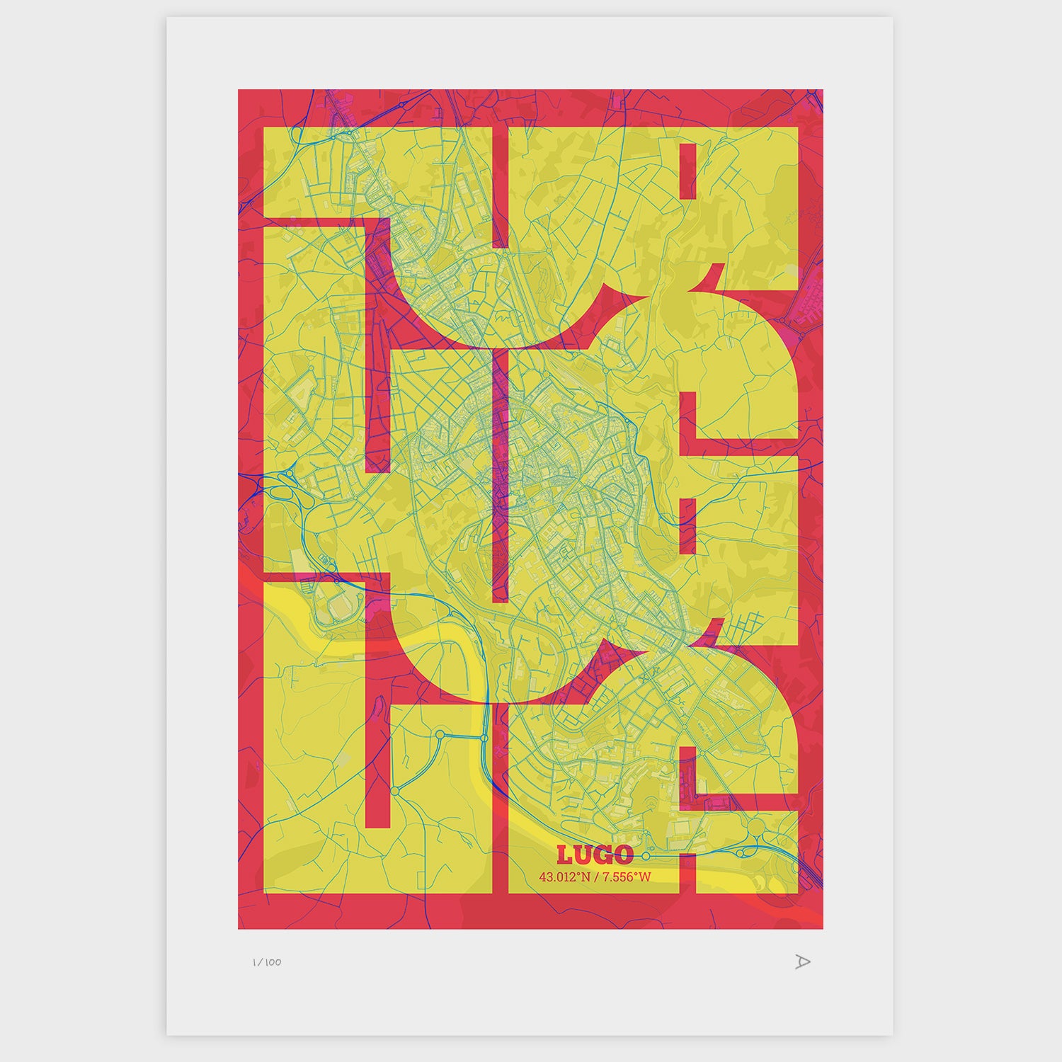 Lámina tipográfica de Lugo – diseño Inseparable, sin marco sobre papel