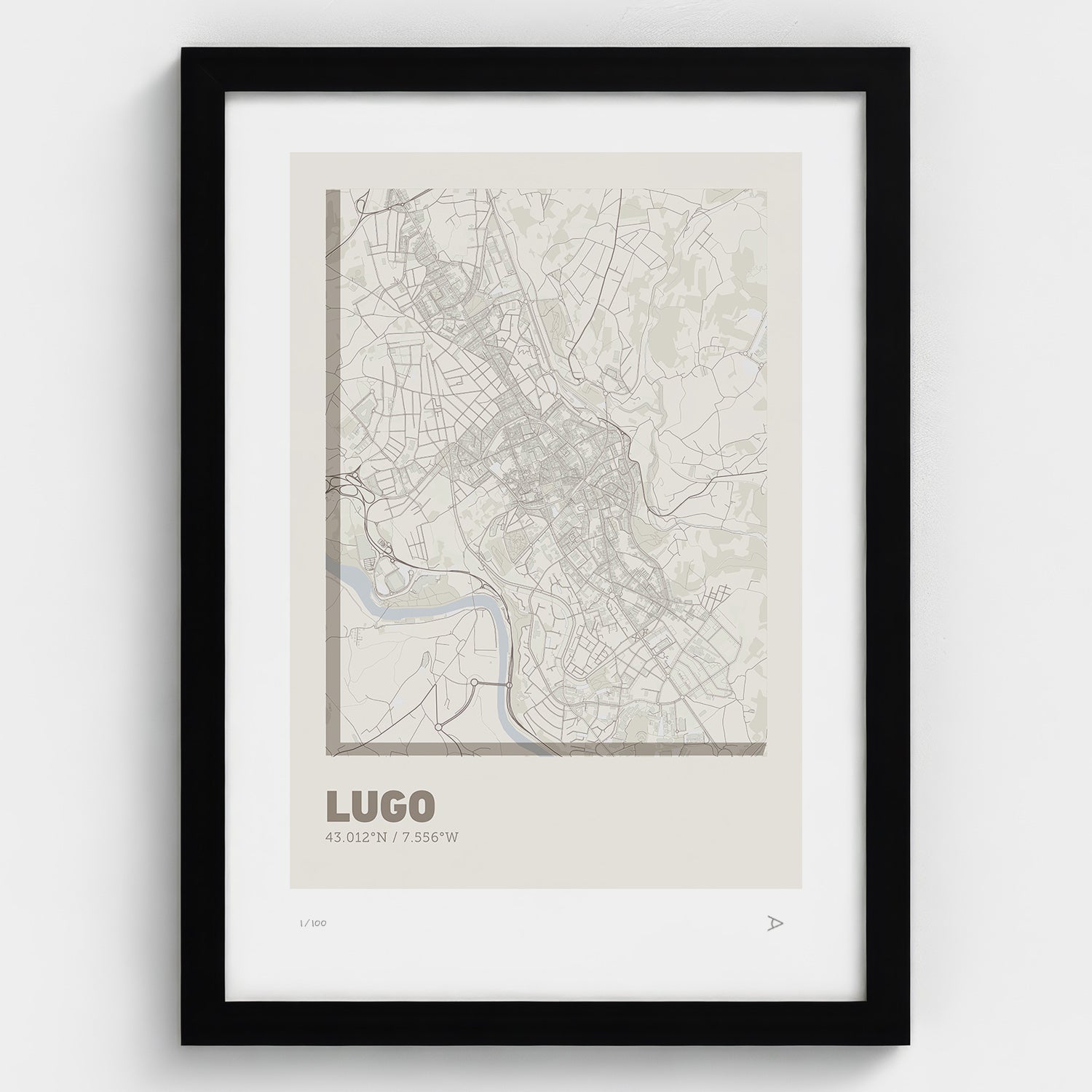 Lámina tipográfica de Lugo – diseño Ultrafina, marco negro