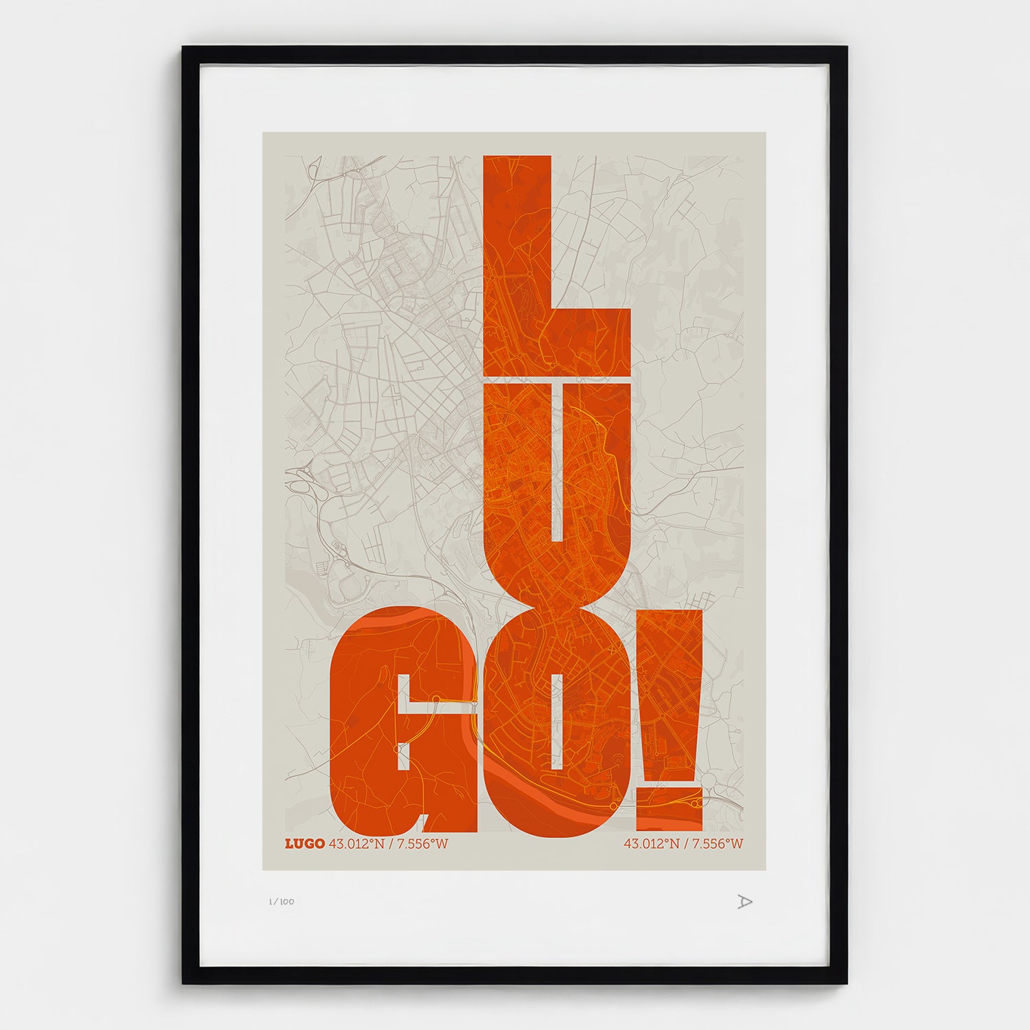 Lámina tipográfica de Lugo – diseño Revoltosa, marco negro