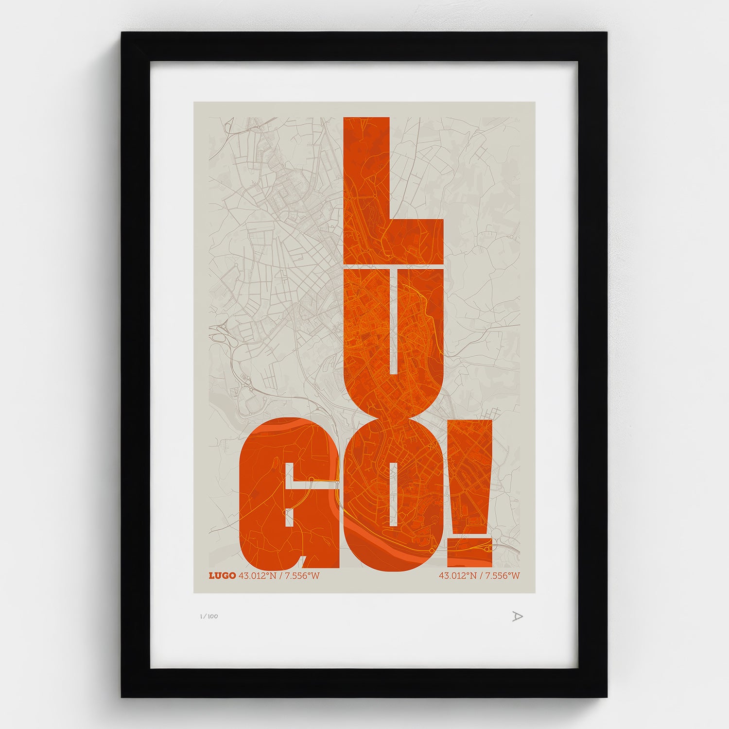 Lámina tipográfica de Lugo – diseño Revoltosa, marco negro