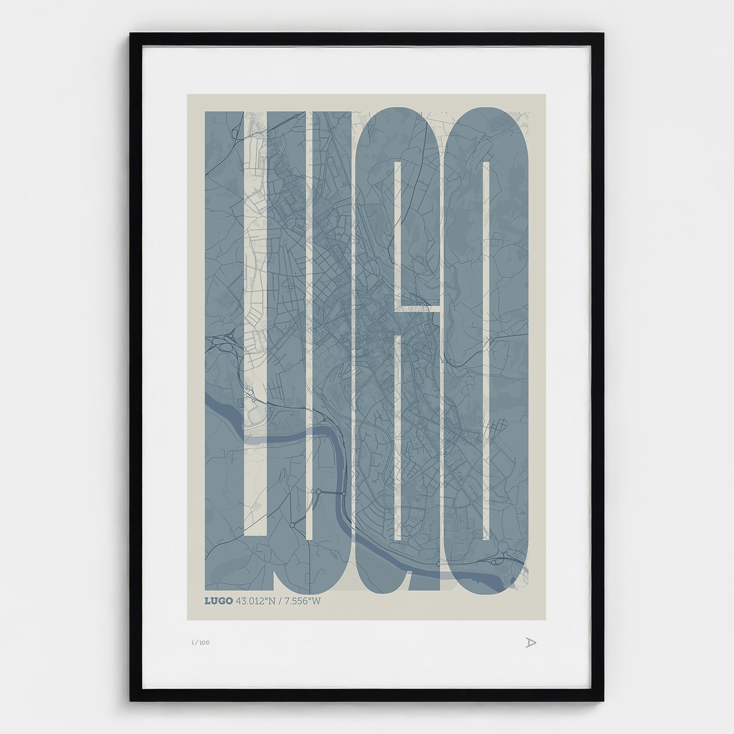 Lámina tipográfica de Lugo – diseño Extra Comprimida, marco negro