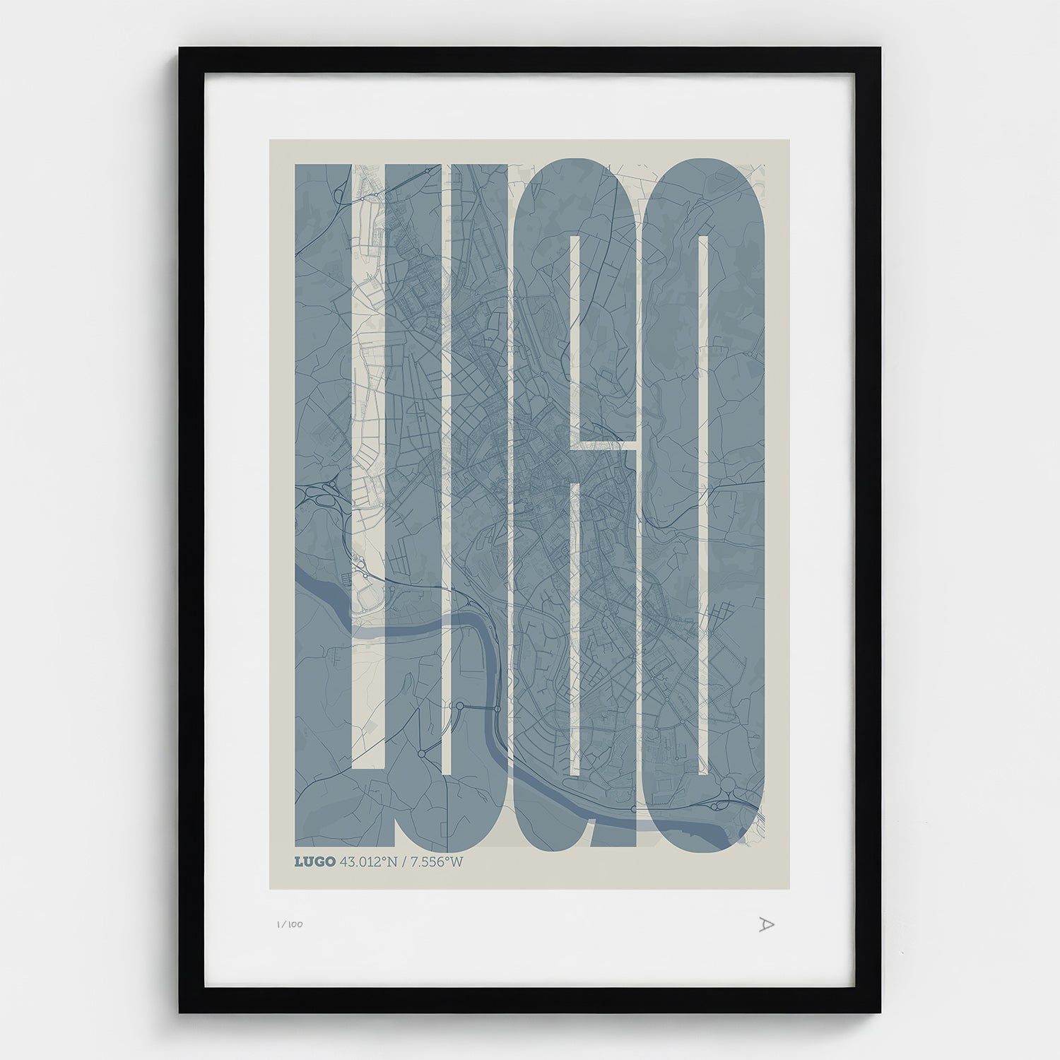 Lámina tipográfica de Lugo – diseño Extra Comprimida, marco negro