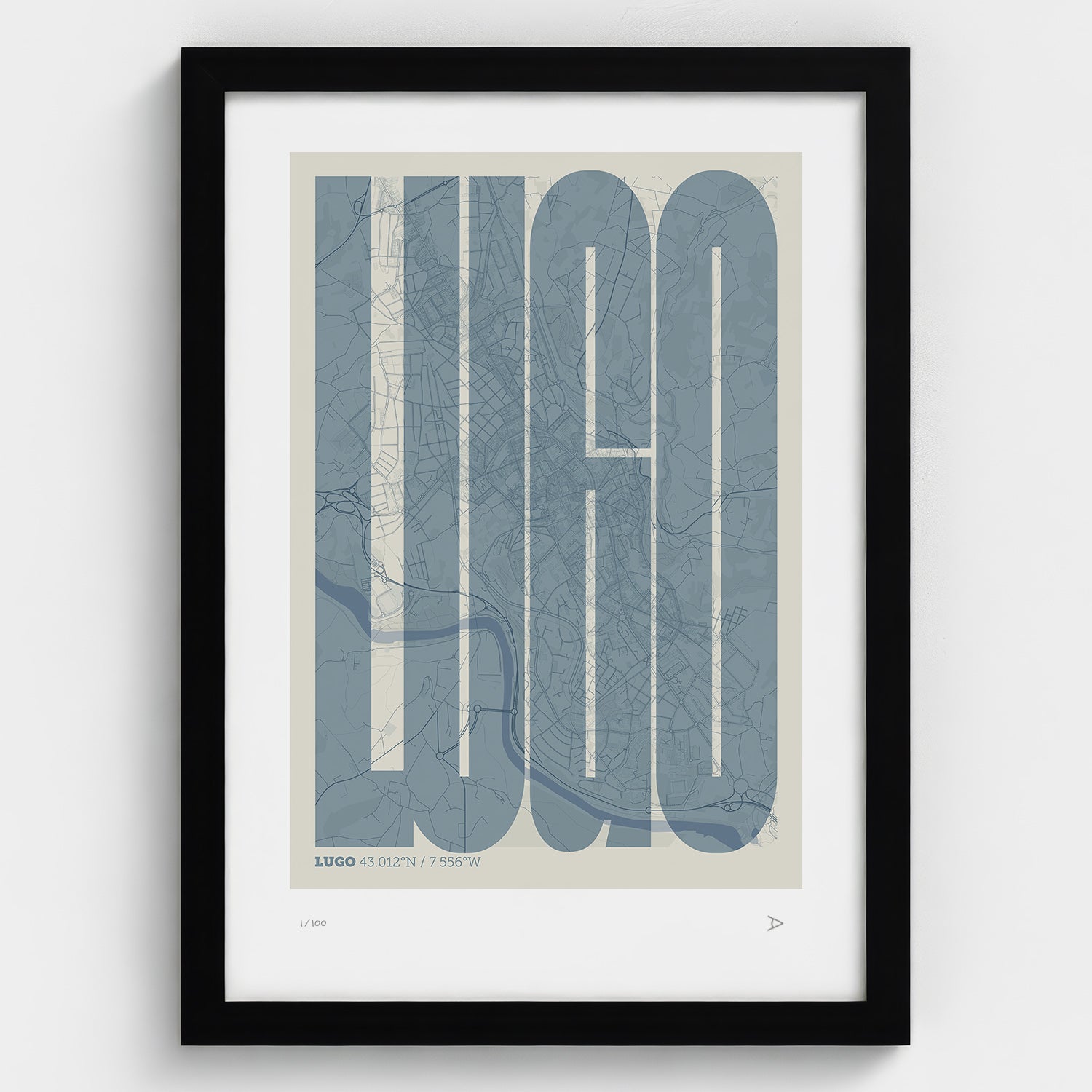 Lámina tipográfica de Lugo – diseño Extra Comprimida, marco negro