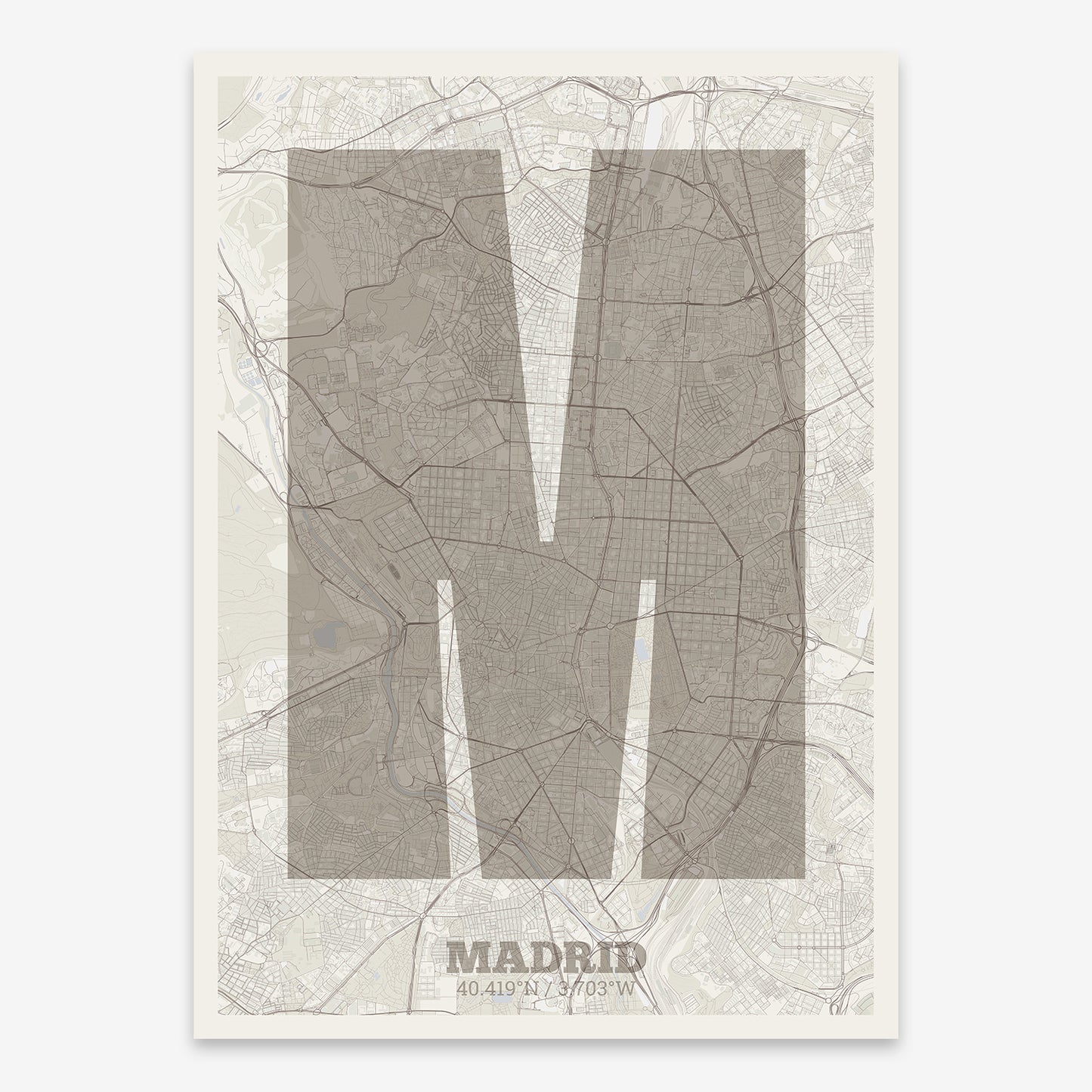 Madrid Map V02 Rustic / No Frame / No