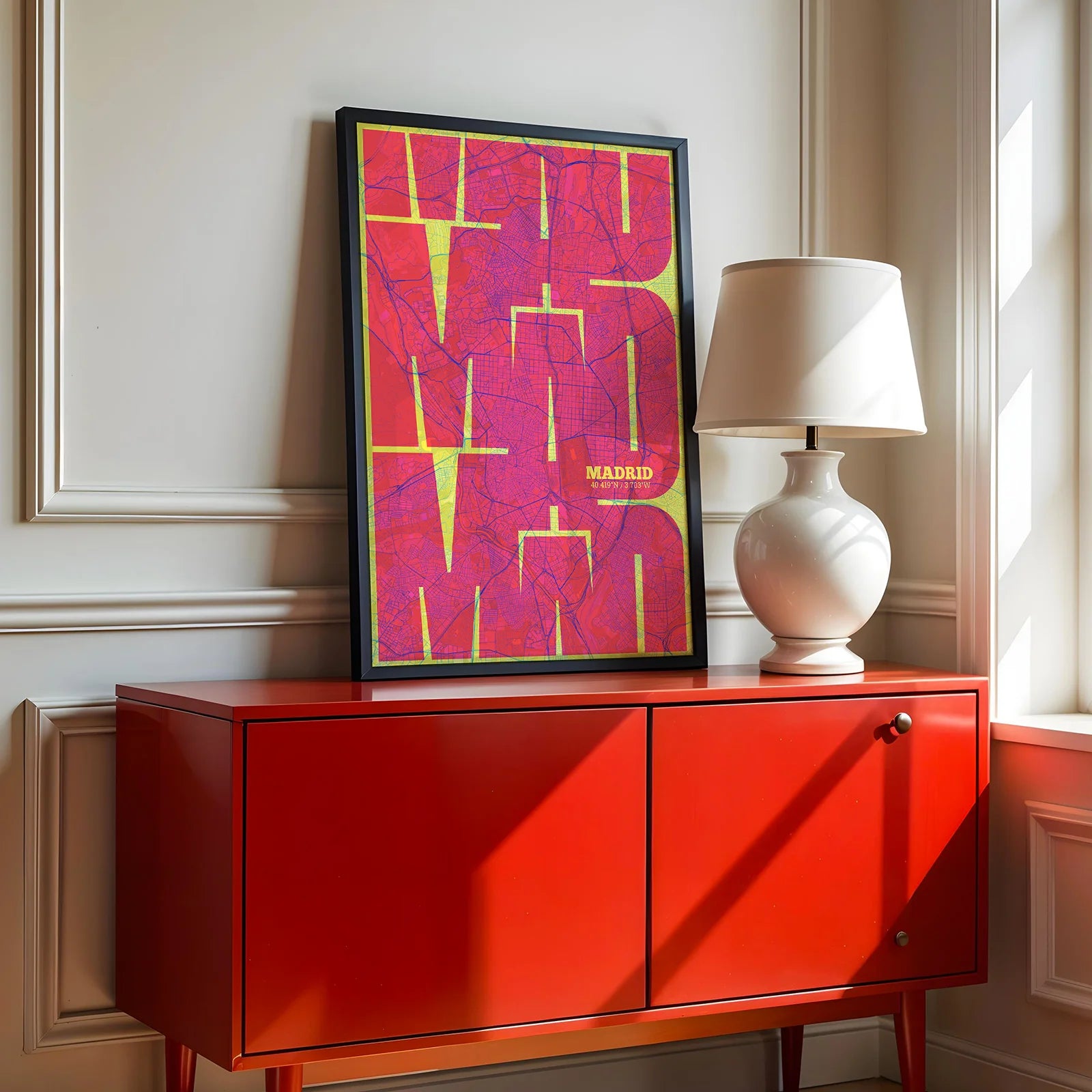 Artistic poster of Madrid with geometric typography - Custom decoration