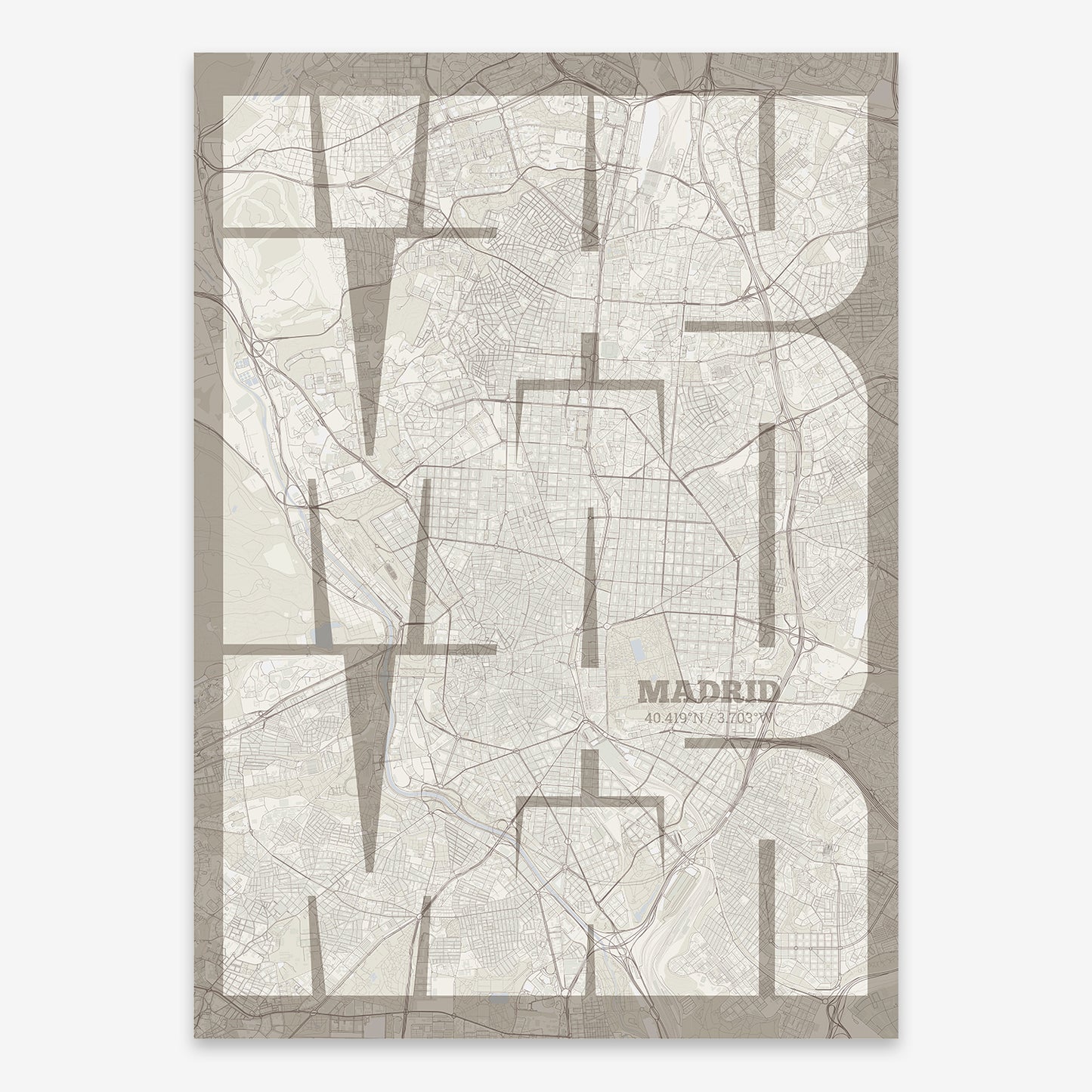 Madrid Map V03 Rustic / No Frame / No