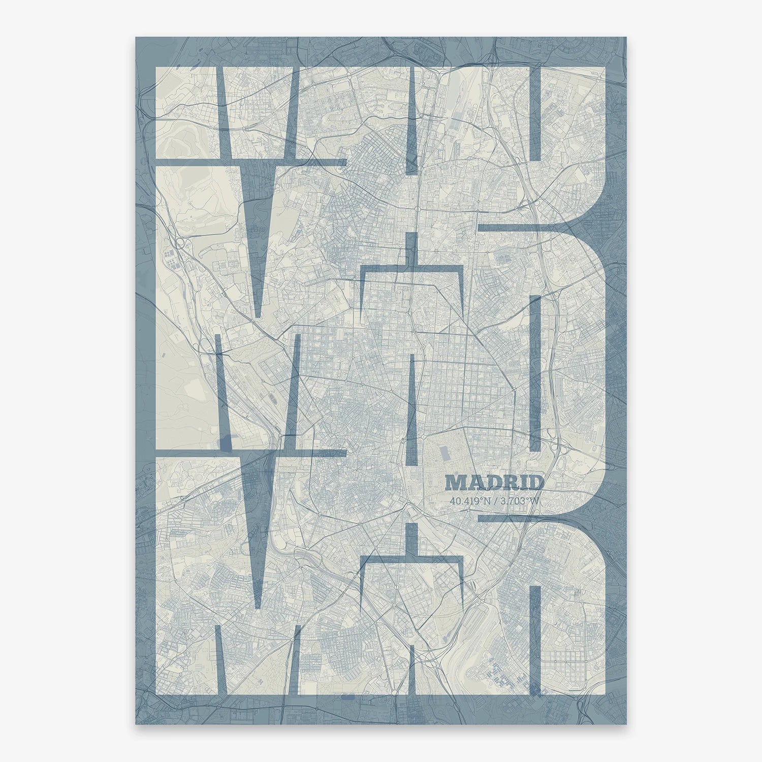Póster artístico de Madrid con tipografía geométrica - Decoración personalizada