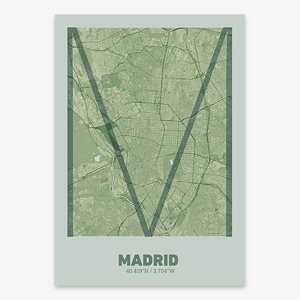 Poster of Madrid composed with letters in extra light font printed on two green tones