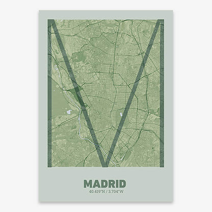 Poster of Madrid composed with letters in extra light font printed on two green tones