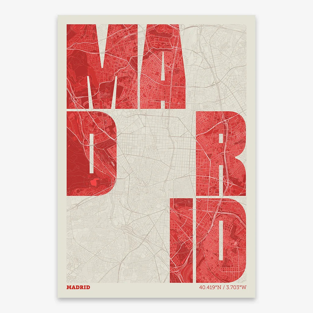 Creative print of Madrid – Graphic design and typography on a map