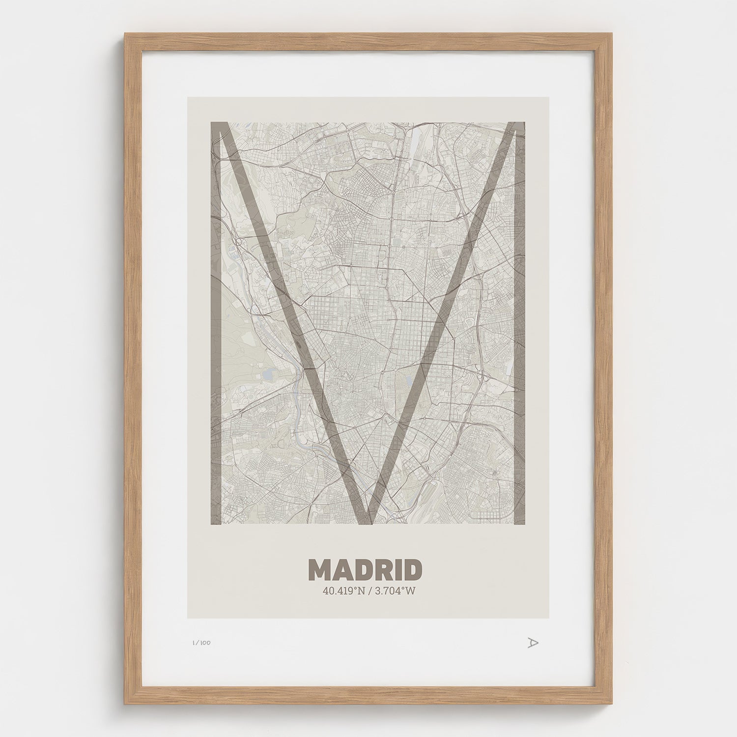 Lámina tipográfica de Madrid – diseño Ultrafina, marco de madera natural