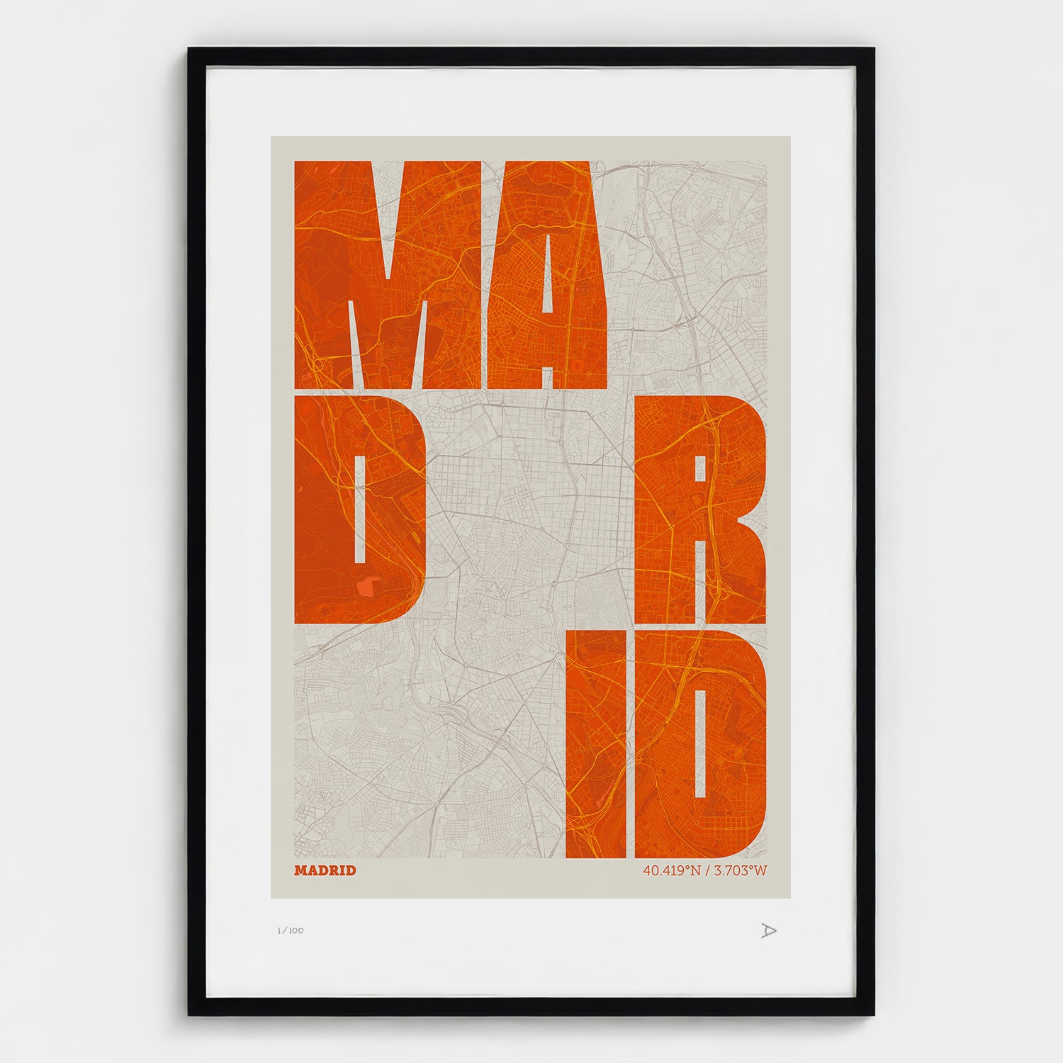 Lámina tipográfica de Madrid – diseño Revoltosa, marco negro