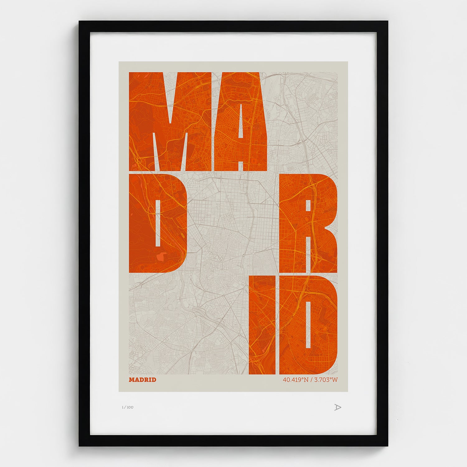 Lámina tipográfica de Madrid – diseño Revoltosa, marco negro