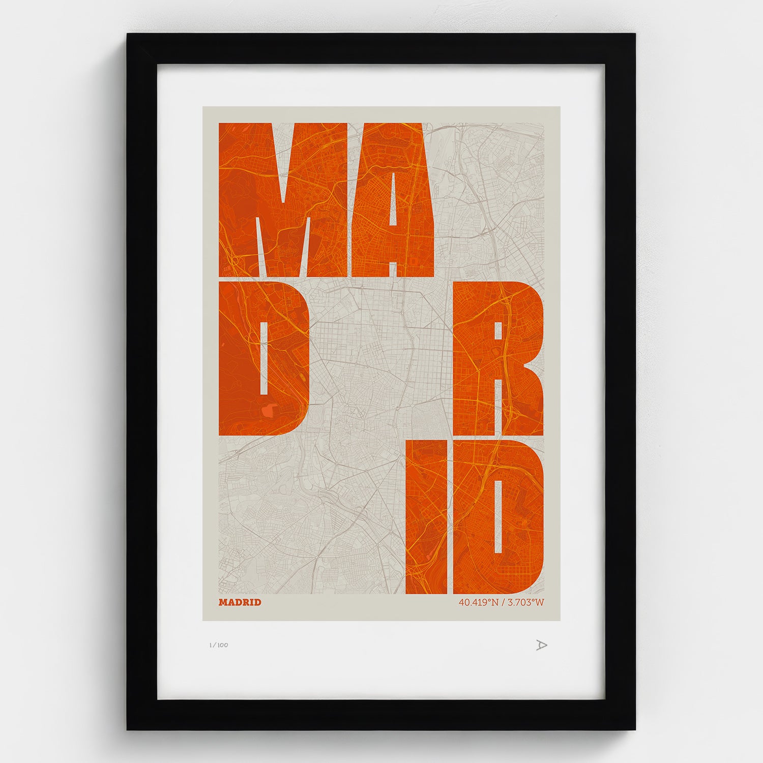 Lámina tipográfica de Madrid – diseño Revoltosa, marco negro