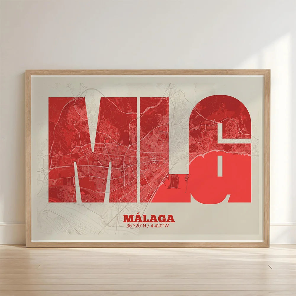 Lámina decorativa de Málaga – Arte tipográfico moderno