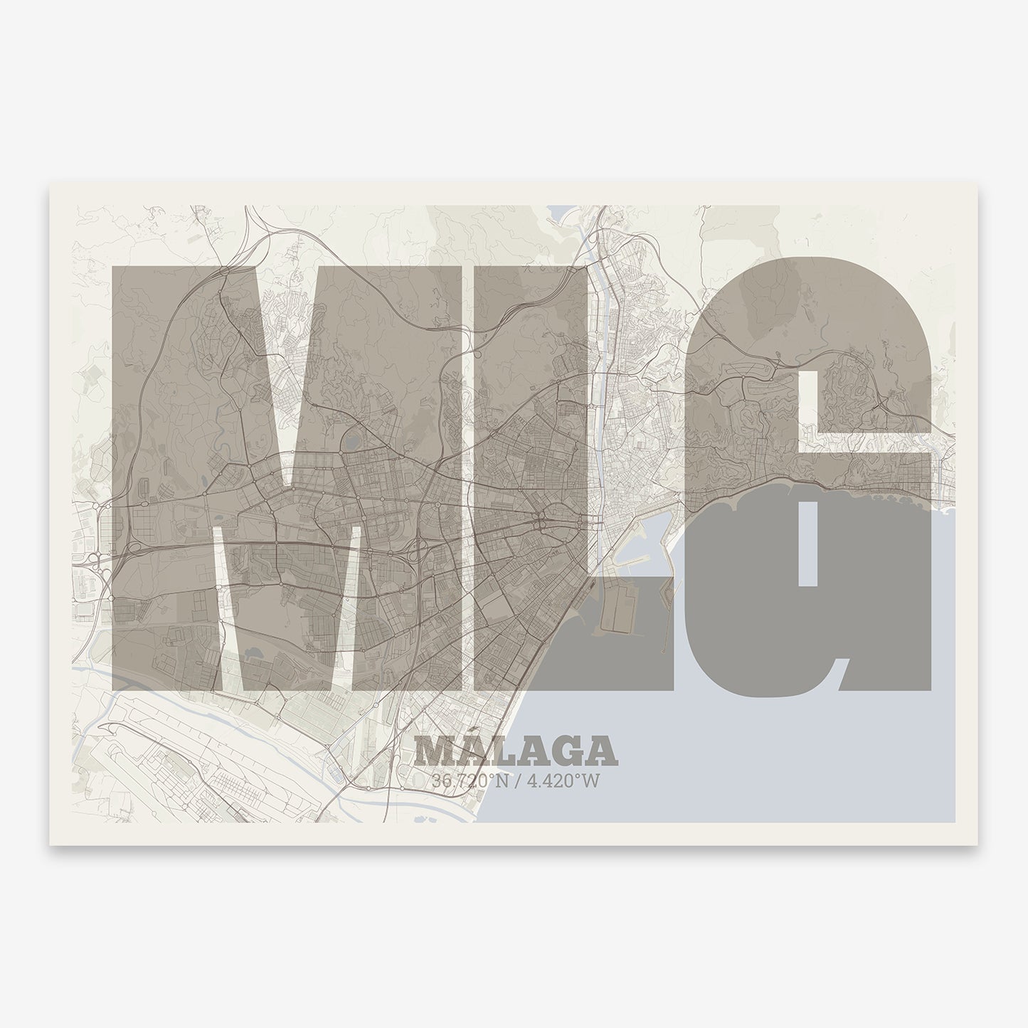 Malaga Map V02 Rustic / No Frame / No