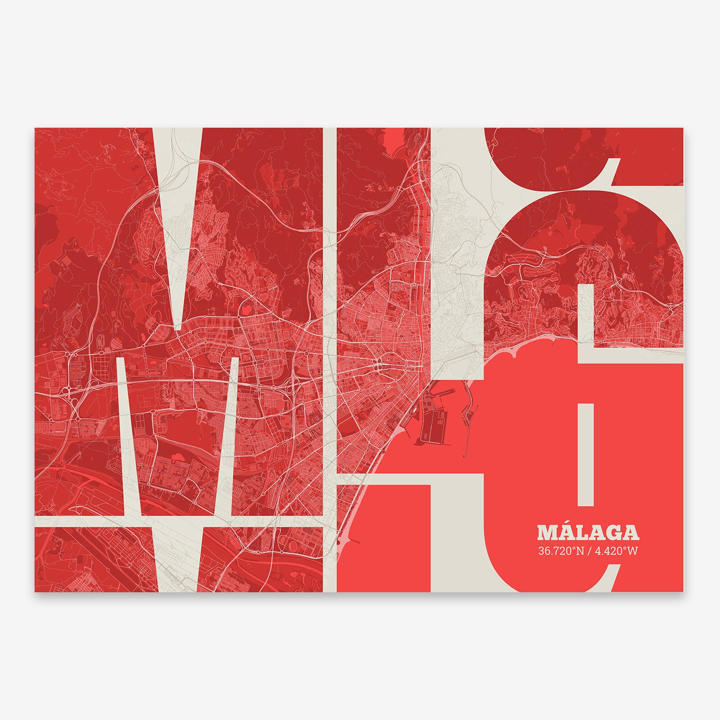 Malaga Map V03 Boho / No Frame / No