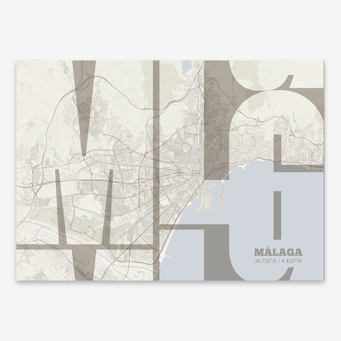 Malaga Map V03 Rustic / No Frame / No