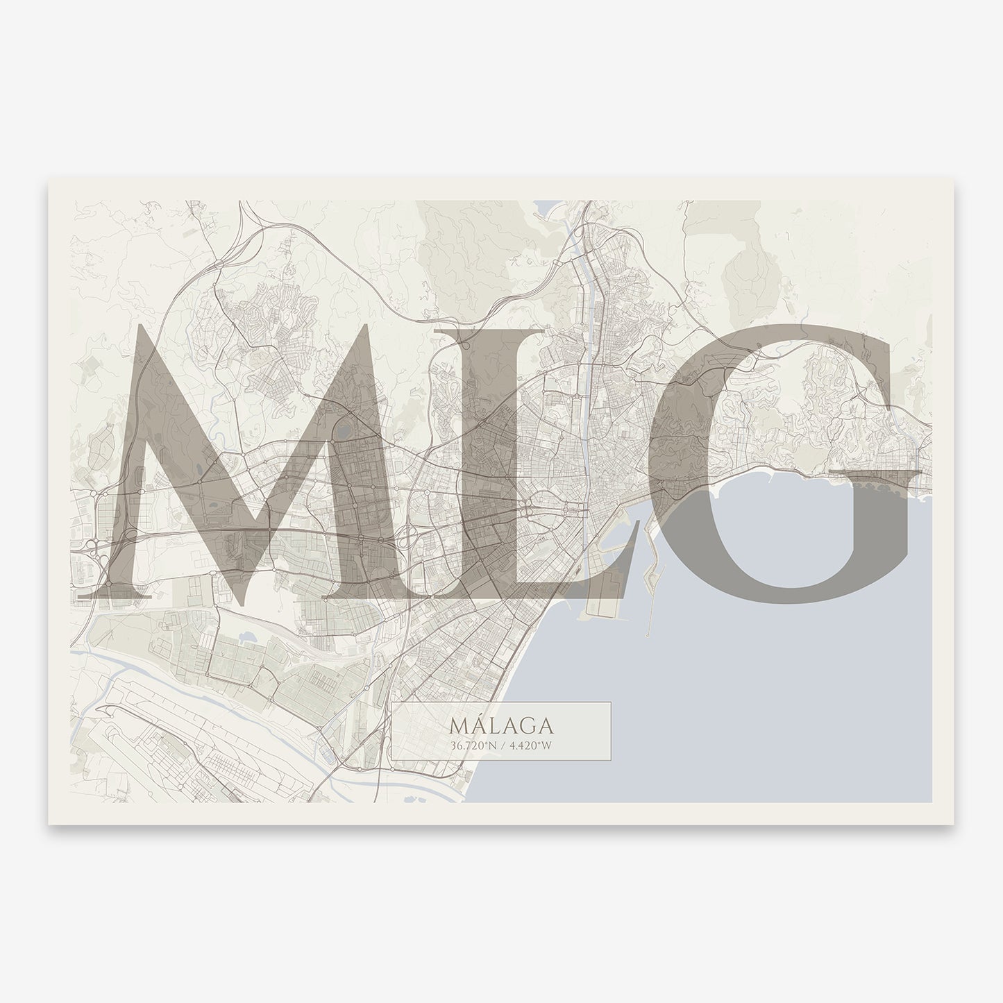 Malaga Map V06 Rustic / Frame / Yes