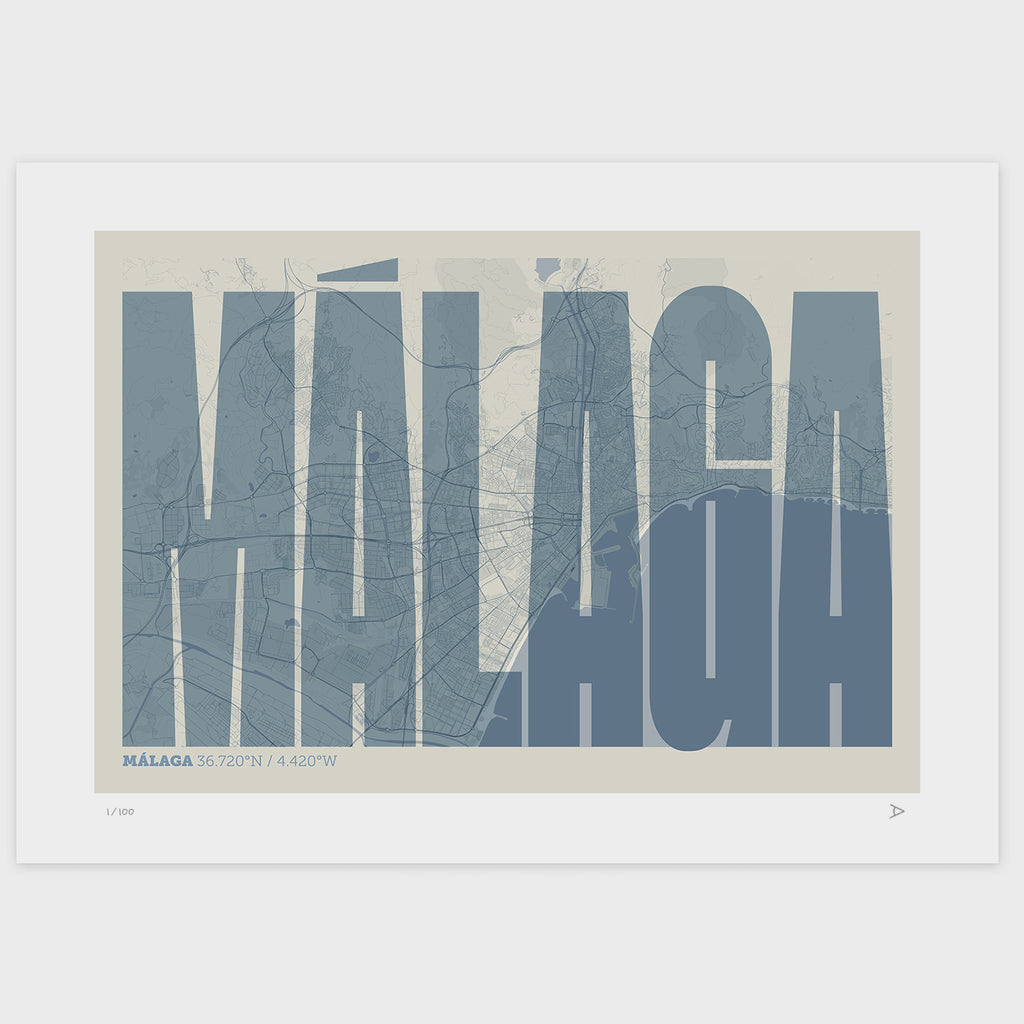 Lámina tipográfica de Malaga – diseño Extra Comprimida, sin marco sobre papel