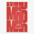 The map of Malasaña, Madrid, in Inseparable design, featuring the city's abbreviation in expressive typography over a detailed urban map designed in red and an off-white background