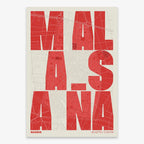 Decorative print of Madrid with letters of its name placed randomly, designed in orange and an off-white background