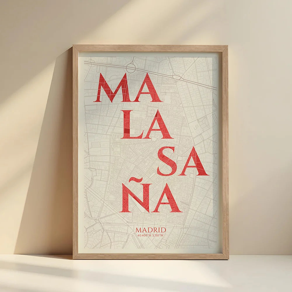 Lámina elegante de Malasaña, Madrid – Póster minimalista y sofisticado