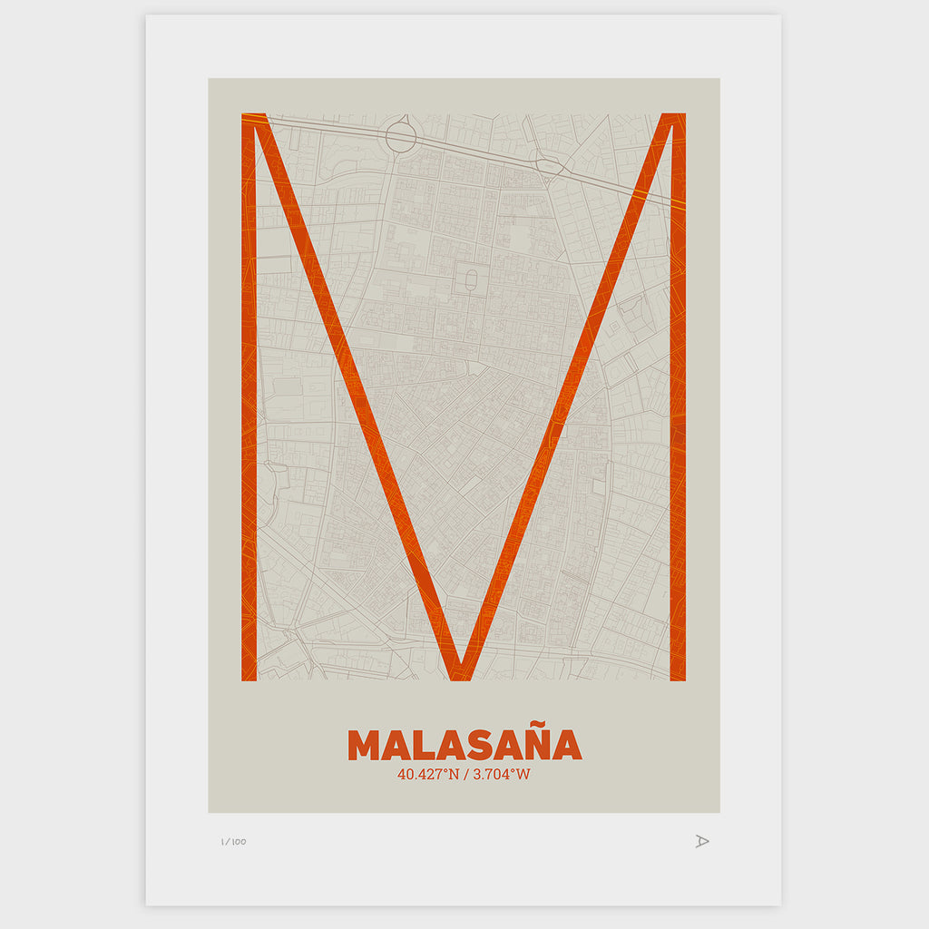 Lámina tipográfica de Malasaña – diseño Ultrafina, sin marco sobre papel