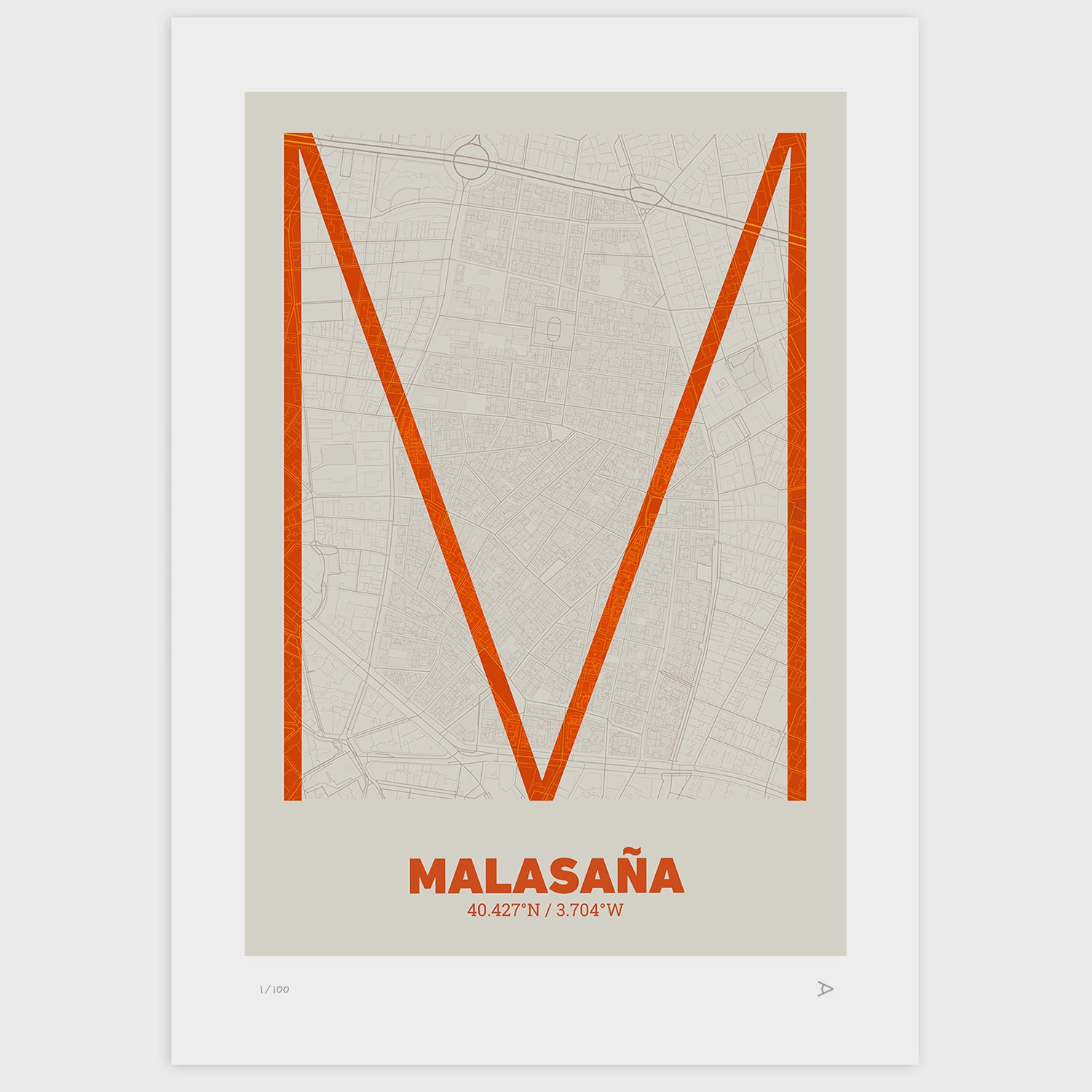 Lámina tipográfica de Malasaña – diseño Ultrafina, sin marco sobre papel