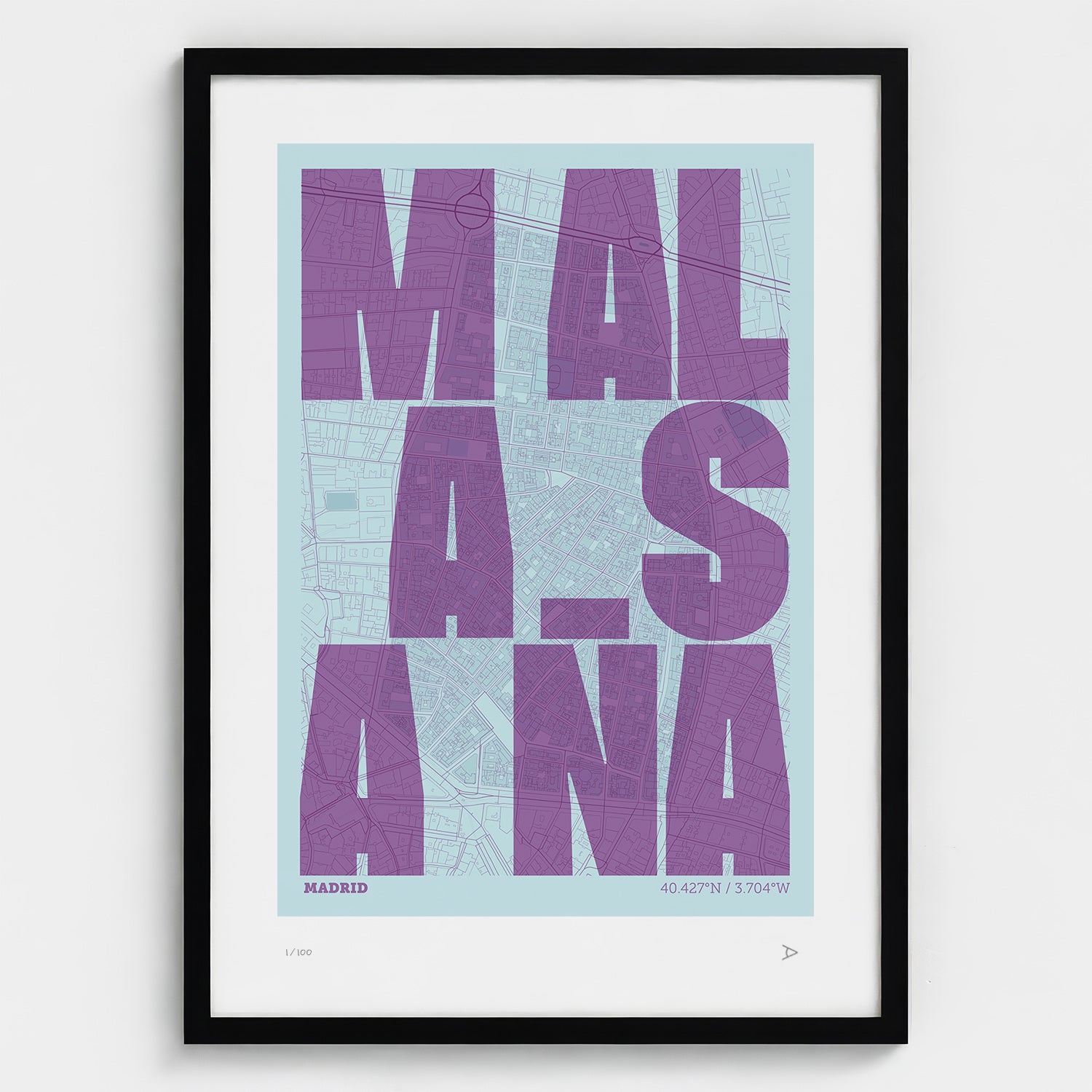 Lámina tipográfica de Malasaña – diseño Revoltosa, marco negro