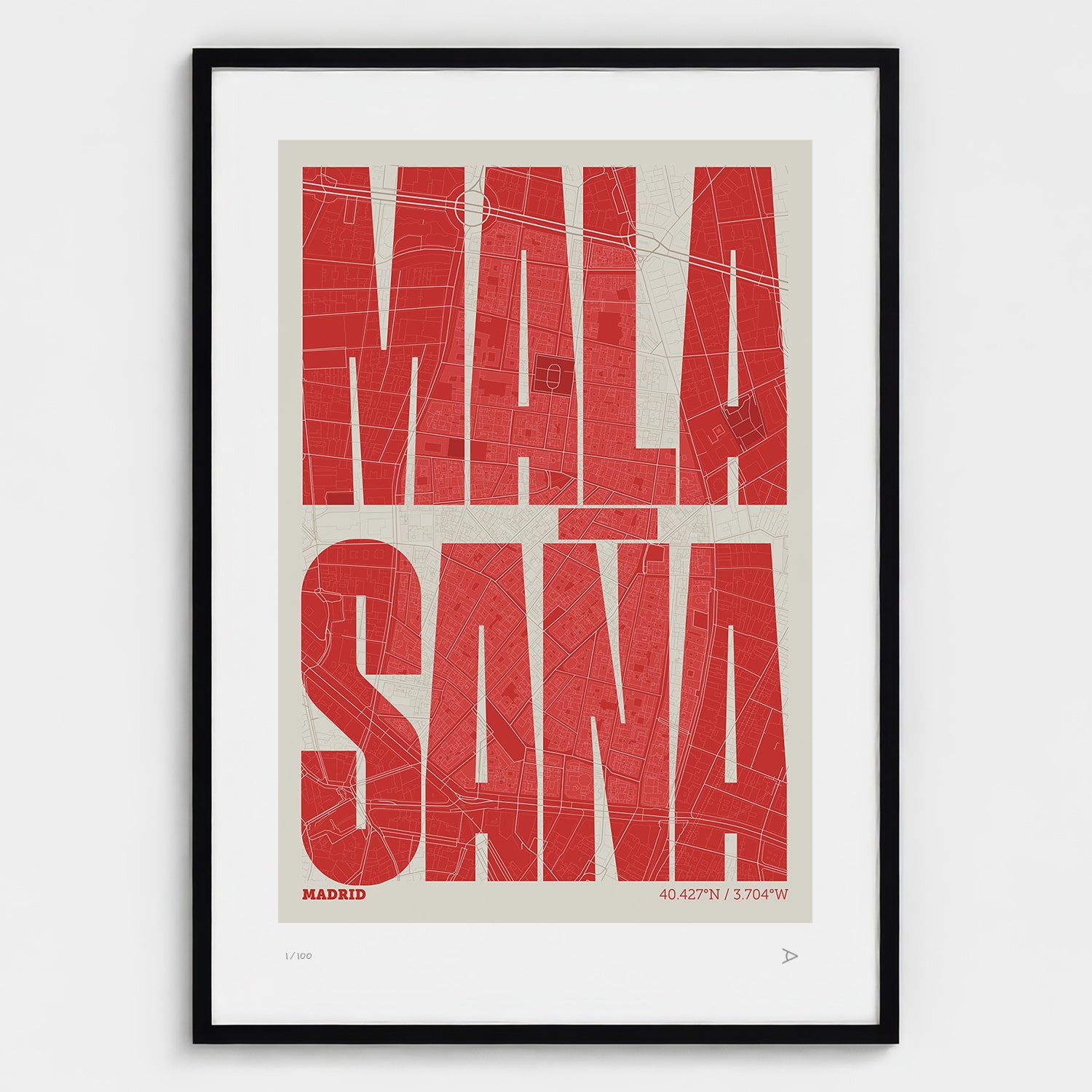 Lámina tipográfica de Malasaña – diseño Extra Comprimida, marco negro