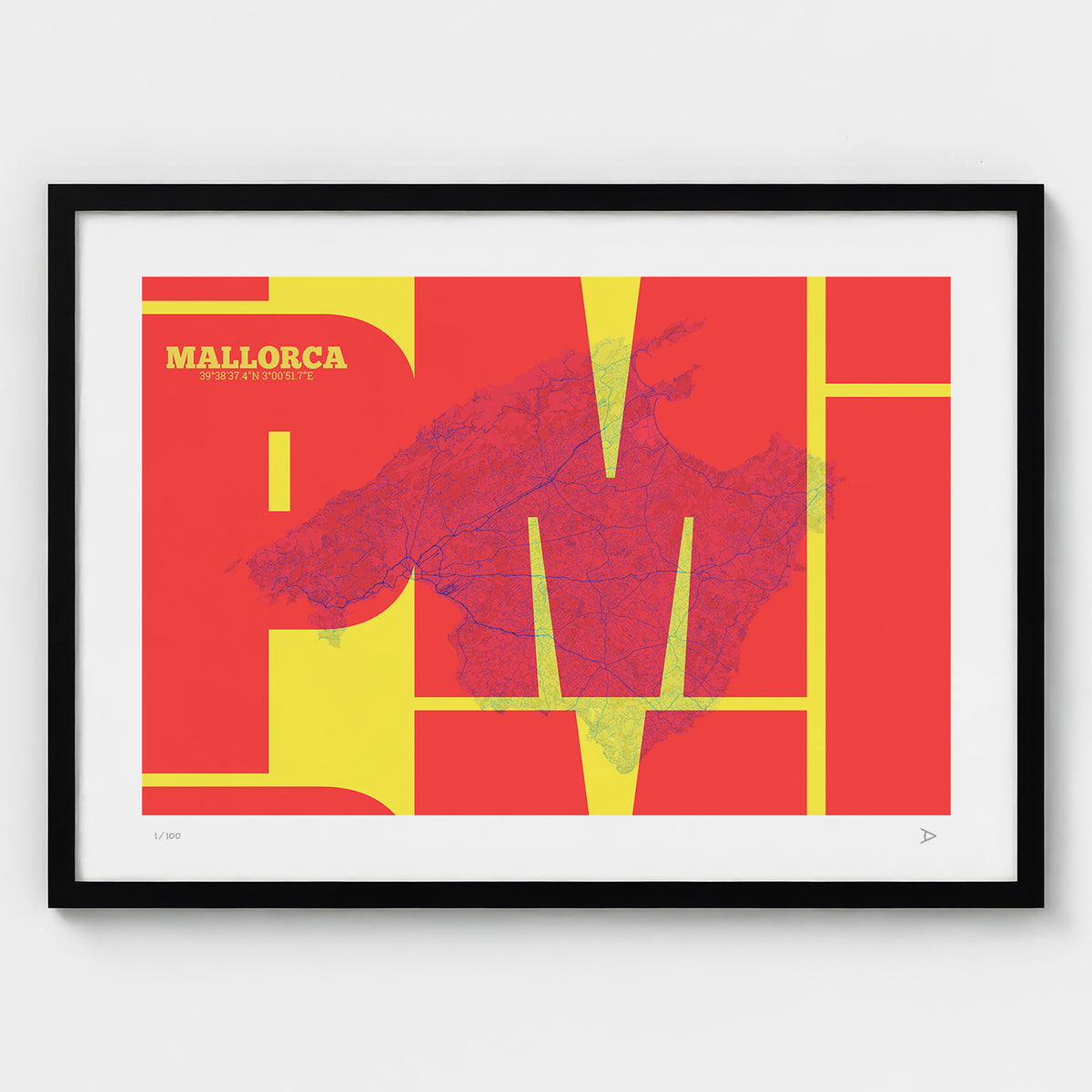 Lámina tipográfica de Mallorca – diseño Inseparable, marco negro