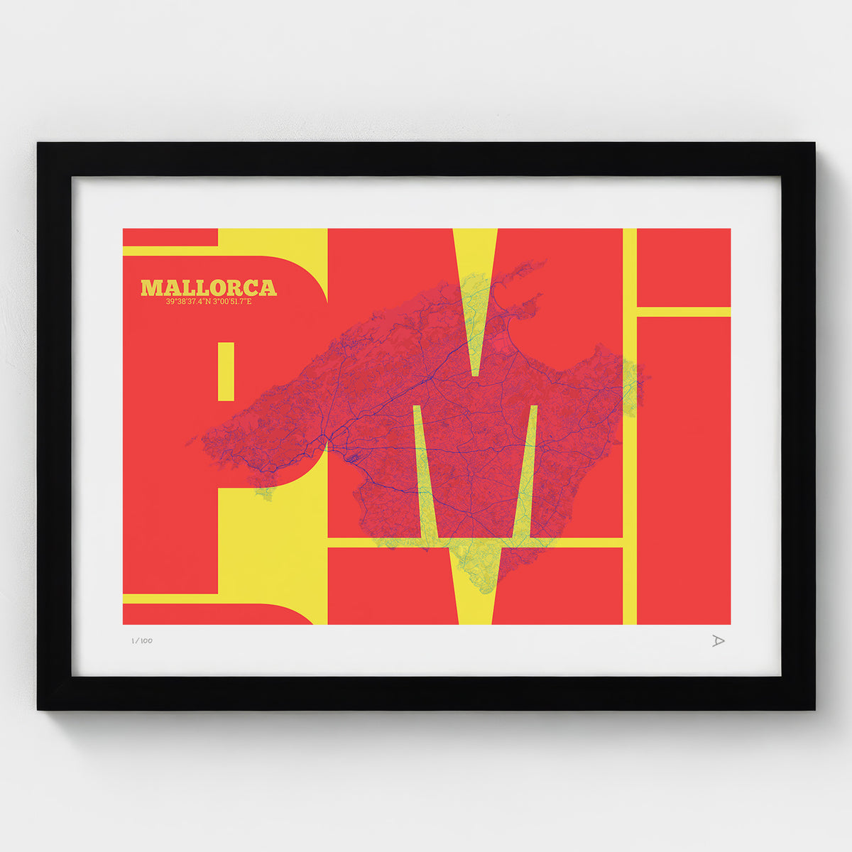 Lámina tipográfica de Mallorca – diseño Inseparable, marco negro
